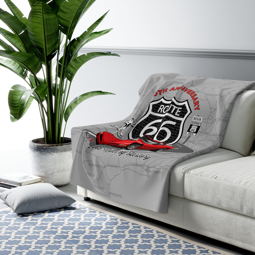 C5 Corvette Route 66 100th Anniversary Sherpa Blanket – Legends of the Road (50" x 60"), Perfect for the Corvette Fan