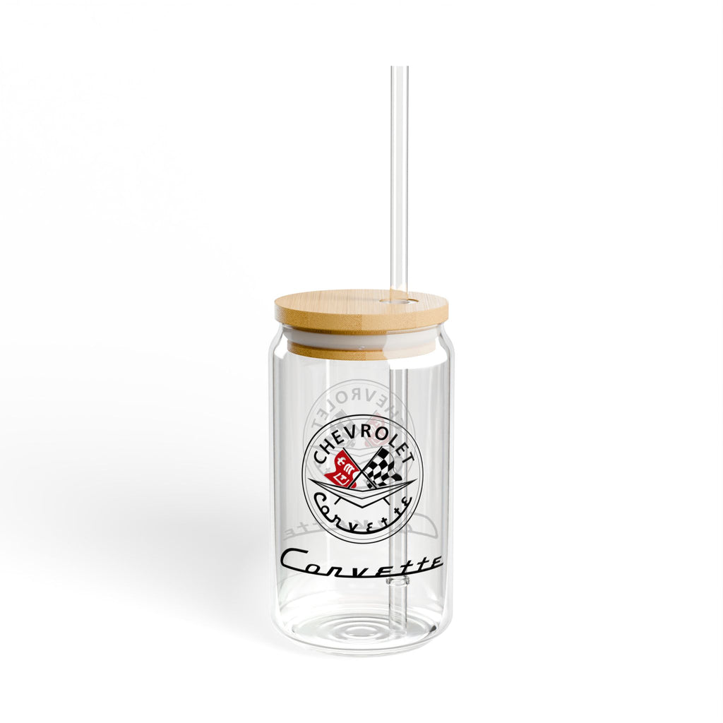 Corvette C1 16oz Clear Plastic Sipper – Corvette Script & C1 Logo, Gift for Car Enthusiasts, Summer BBQs, Nostalgic Kitchen Decor