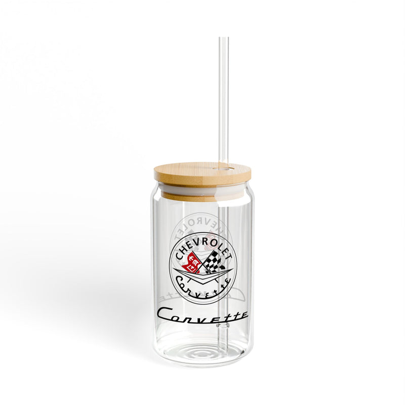 Corvette C1 16oz Clear Plastic Sipper – Corvette Script & C1 Logo, Gift for Car Enthusiasts, Summer BBQs, Nostalgic Kitchen Decor