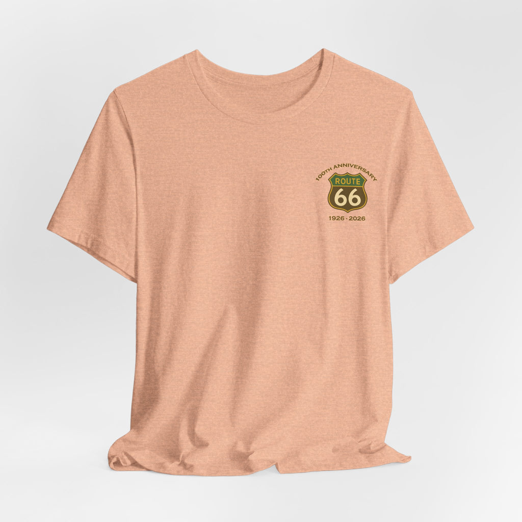Legends of Route 66 100th Anniversary Landmark Map Design Cotton Front and Back Printed Short Sleeve Tee