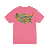 Legends of Route 66 100th Anniversary Landmark Map Design Cotton Front and Back Printed Short Sleeve Tee