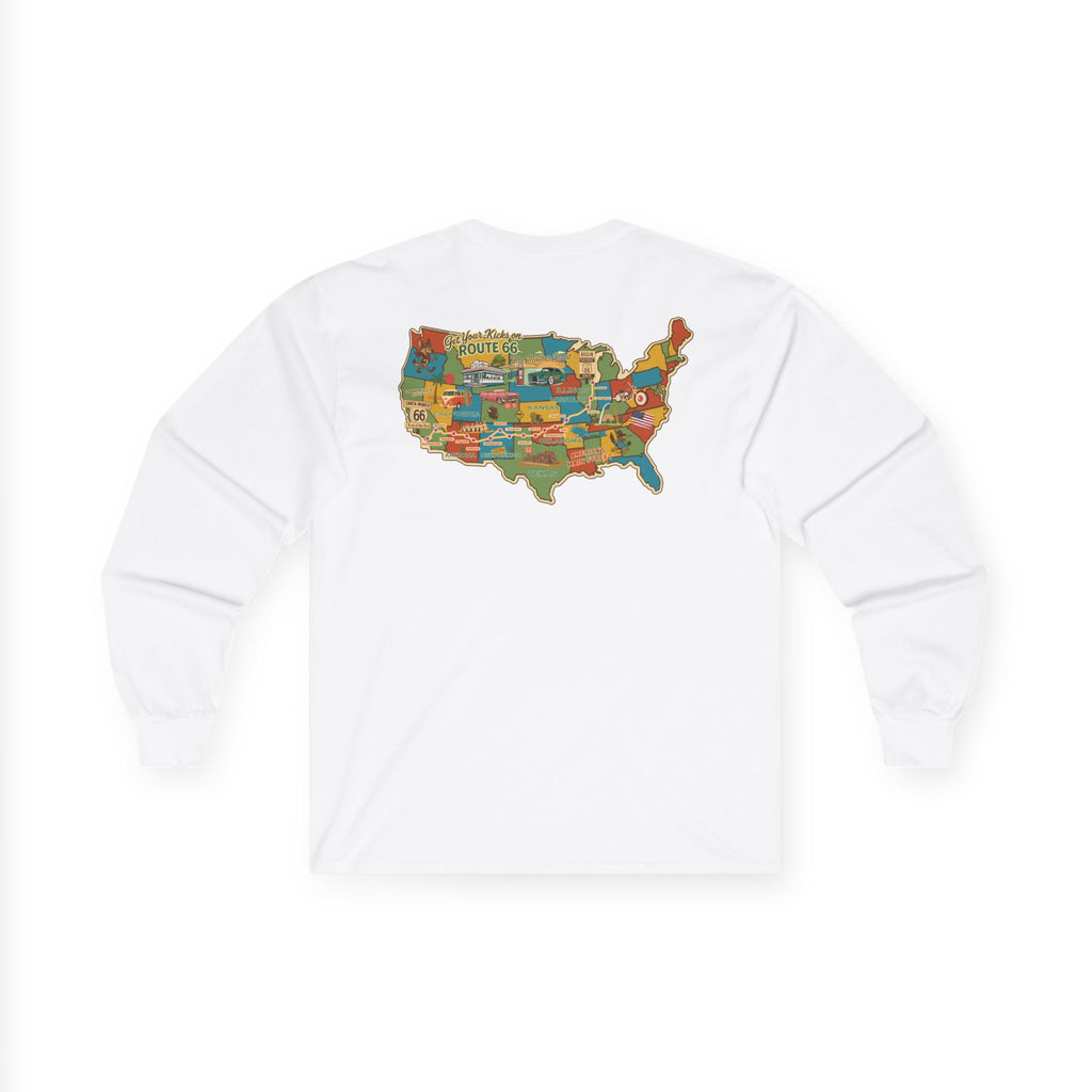 Legends of Route 66 100th Anniversary USA Map Cotton Front and Back Printed Tee - Long Sleeve