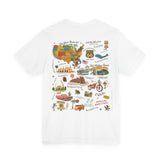 Legends of Route 66 100th Anniversary Landmark Collage Design Cotton Front and Back Printed Short Sleeve Tee