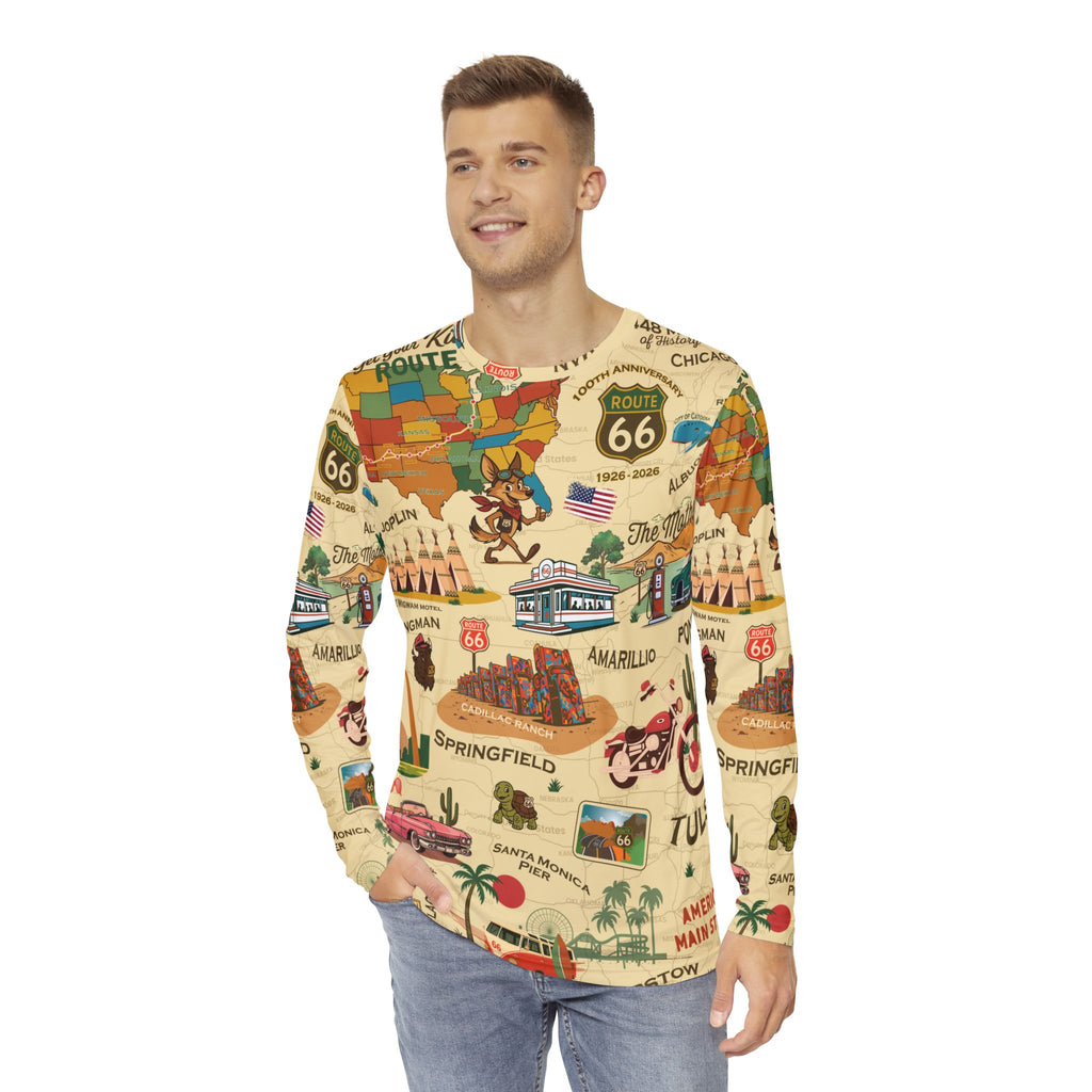 Legends of Route 66 Retro Travel Long Sleeve Tee, Men's Graphic Top, Americana Apparel, Perfect Gift for Road Trip Lovers