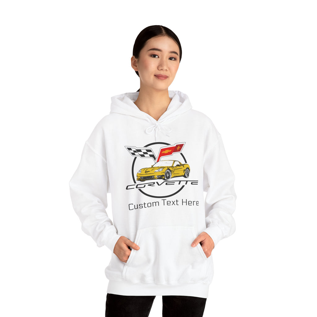 C6 Corvette Personalized Custom Car Color Cotton Blend Hooded Sweatshirt- YELLOW