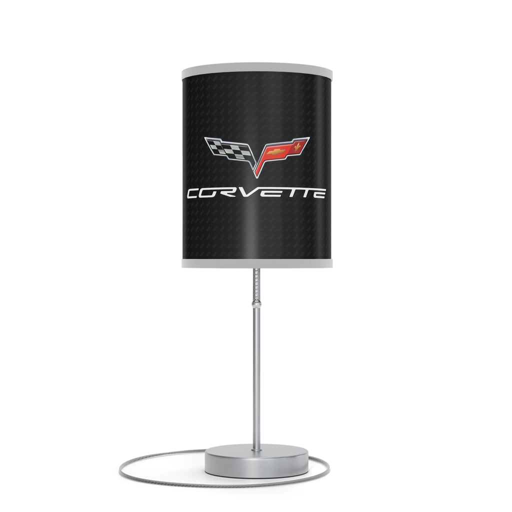 Corvette C6 Lamp on Stand with Sleek Steel Base 20"×7", High-Resolution Shade, US|CA Plug, Corvette Gifts, Home Decor