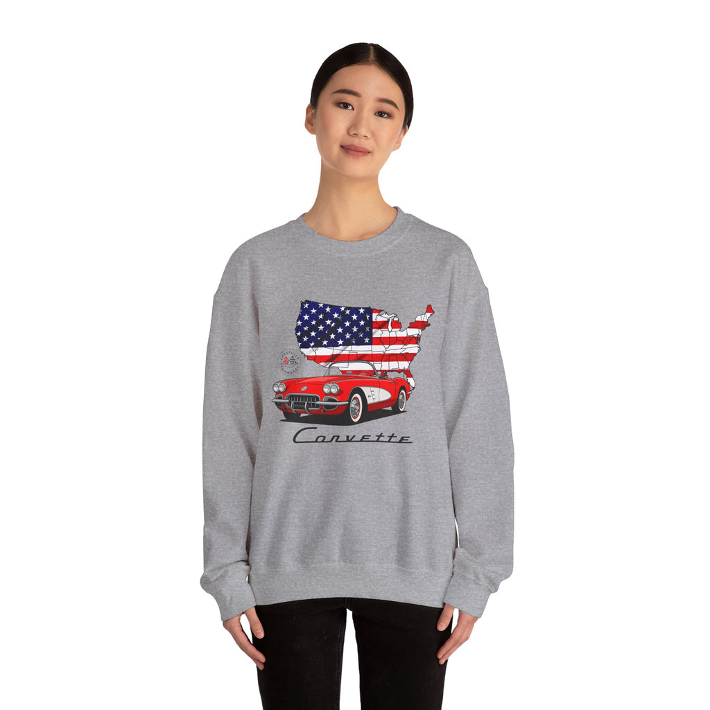C1 Corvette American Flag Cotton Blend Sweatshirt – Legends of the Road, Perfect for the Corvette Fan