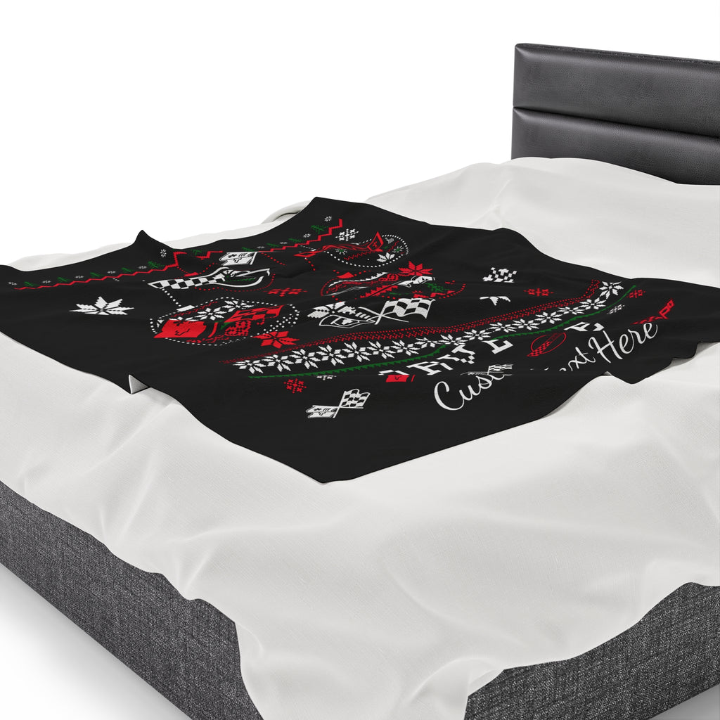 Corvette Ugly Sweater Christmas Personalized Velveteen Plush Blanket - BLACK