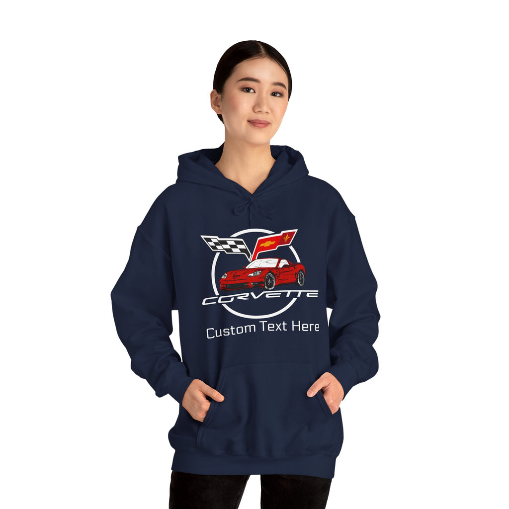 Personalized Chevy C6 Corvette Hoodie, Custom Red Car Color Cotton Blend Pullover Sweatshirt, Unisex Muscle Car Apparel, Gift for Enthusiasts