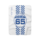 Carroll Shelby 65 Racing Checkers Decorative White and Blue Sherpa Blanket