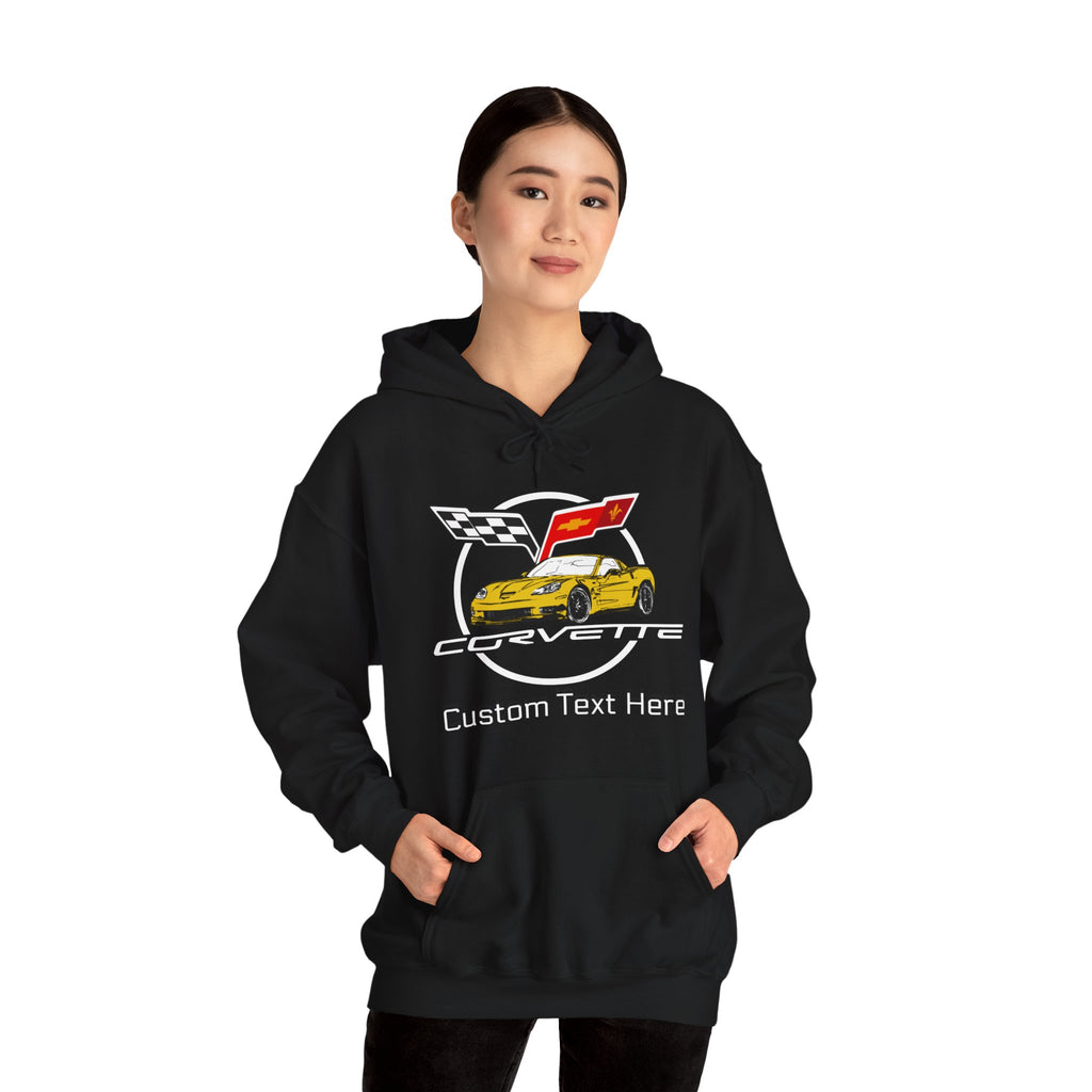 C6 Corvette Personalized Custom Car Color Cotton Blend Hooded Sweatshirt- YELLOW