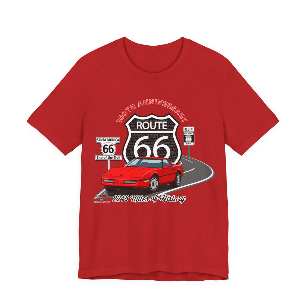 C4 Corvette Route 66 100th Anniversary Short Sleeve Tee – Legends of the Road, Perfect for the Corvette Fan