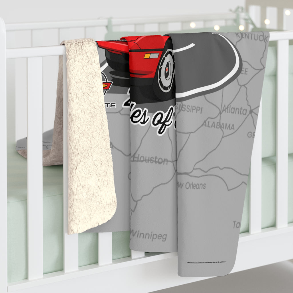 C4 Corvette Route 66 100th Anniversary Sherpa Blanket – Legends of the Road (50" x 60"), Perfect for the Corvette Fan