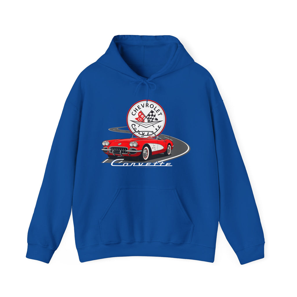C1 Corvette Emblem & Track Cotton Blend Hooded Sweatshirt – Legends of the Road, Perfect for the Corvette Fan