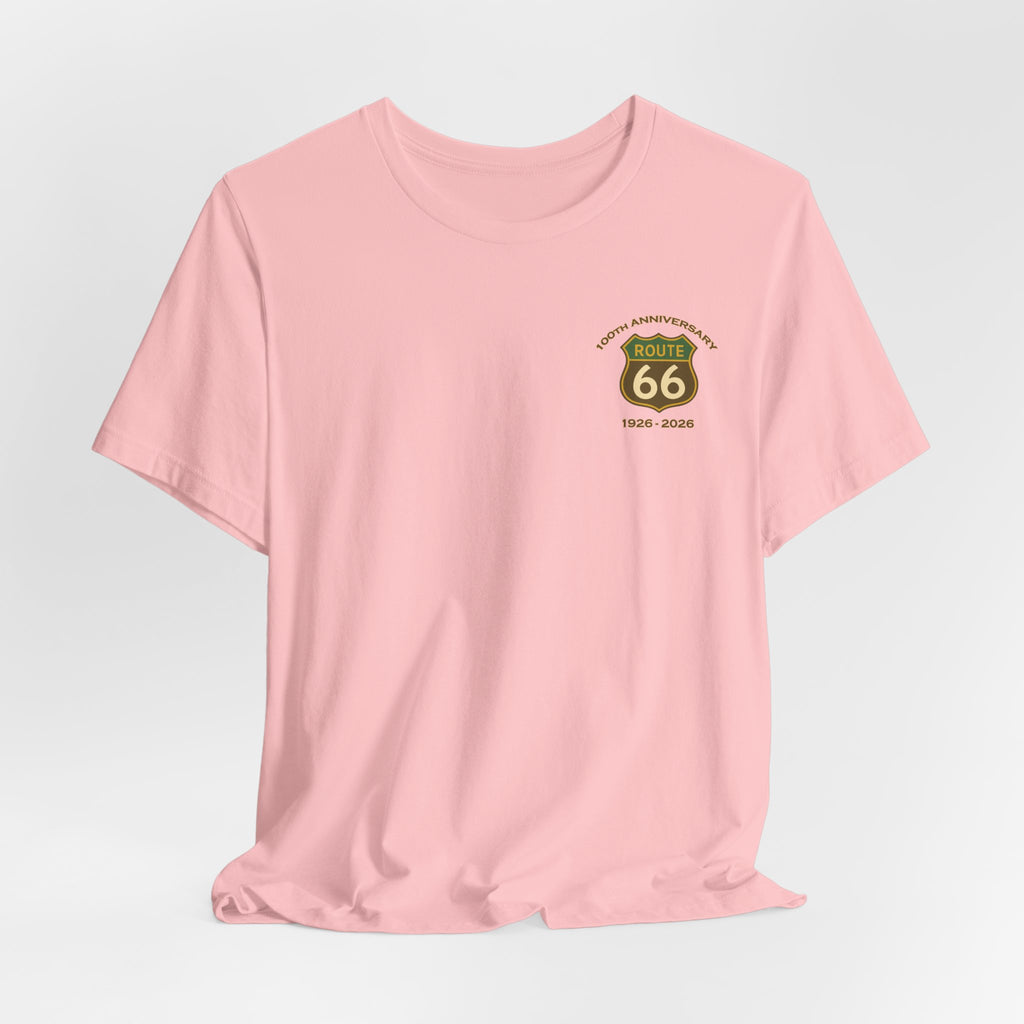 Legends of Route 66 100th Anniversary Landmark Collage Design Cotton Front and Back Printed Short Sleeve Tee