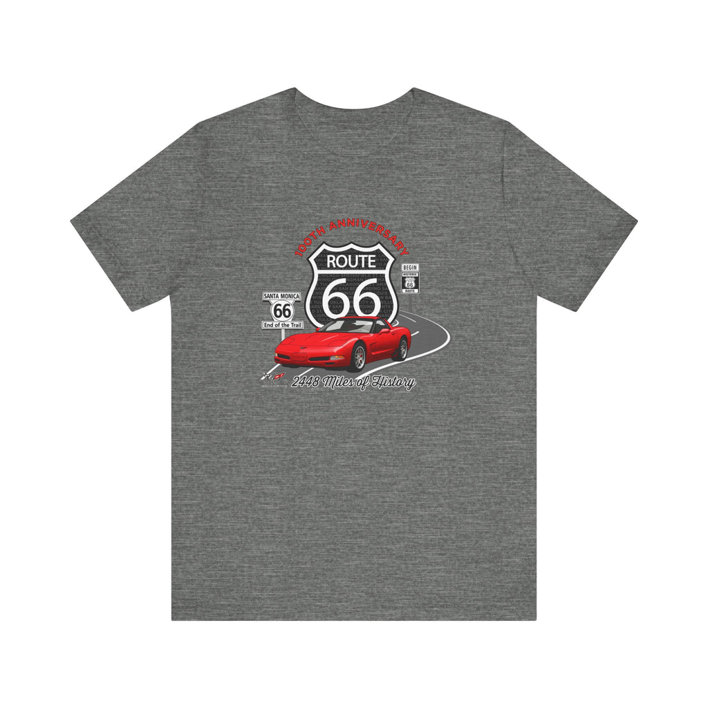 C5 Corvette Route 66 100th Anniversary Short Sleeve Tee – Legends of the Road, Perfect for the Corvette Fan