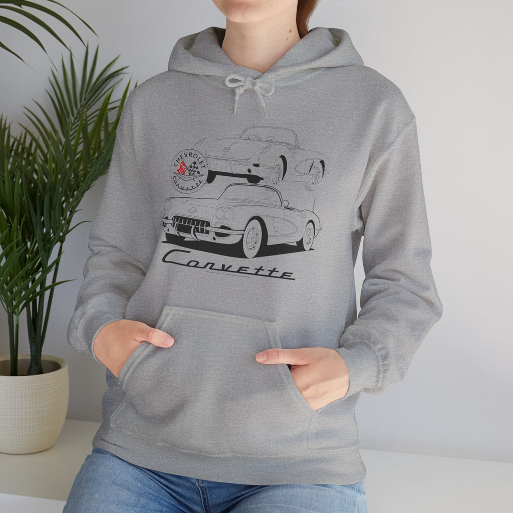 C1 Corvette Monochrome Design Cotton Blend Hooded Sweatshirt – Legends of the Road, Perfect for the Corvette Fan