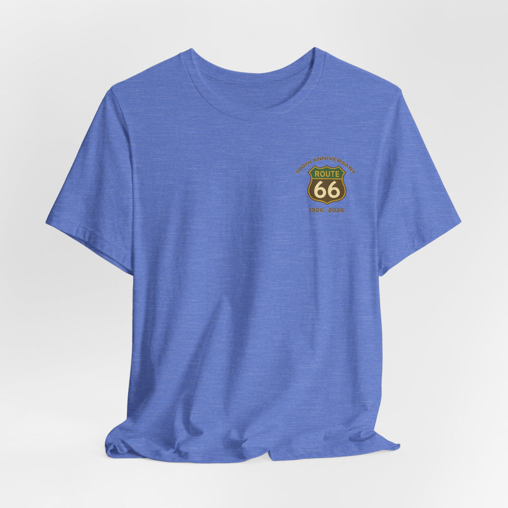 Legends of Route 66 100th Anniversary Landmark Collage Design Cotton Front and Back Printed Short Sleeve Tee