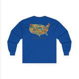 Legends of Route 66 100th Anniversary USA Map Cotton Front and Back Printed Personalized Tee- Long Sleeve