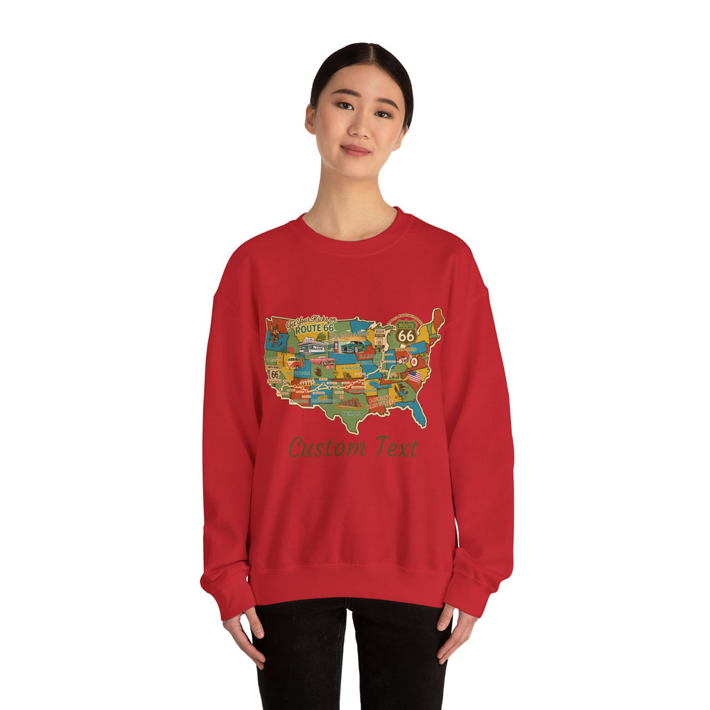 Legends of Route 66 100th Anniversary USA Map Personalized Unisex Fleece Crewneck Sweatshirt