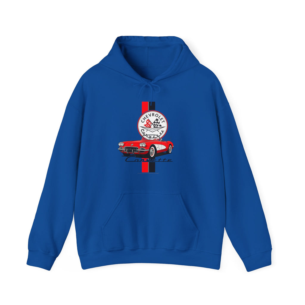 C1 Corvette Vertical Stripe Emblem Cotton Blend Hooded Sweatshirt – Legends of the Road, Perfect for the Corvette Fan