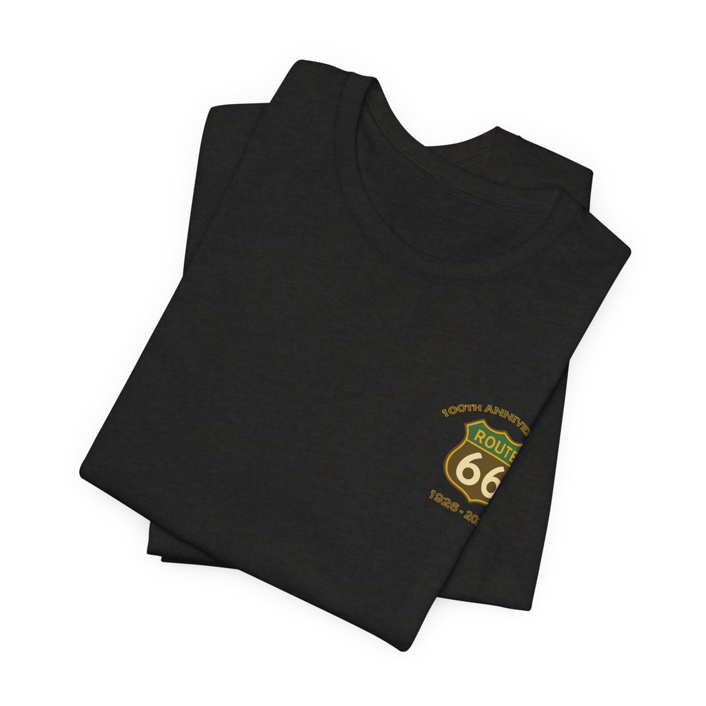 Legends of Route 66 100th Anniversary Landmark Map Design Cotton Front and Back Printed Short Sleeve Tee