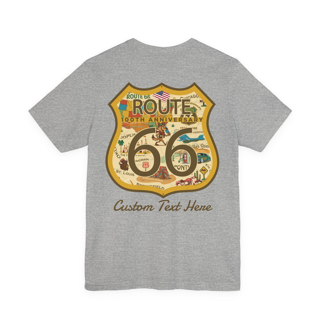 Legends of Route 66 100th Anniversary Landmark Shield Design Cotton Front and Back Printed Personalized Short Sleeve Tee