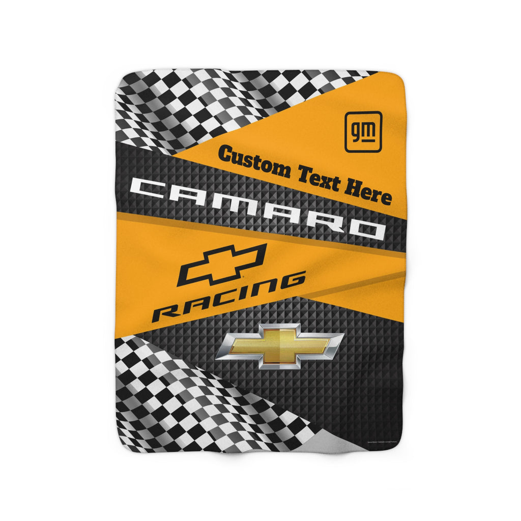 Personalized Camaro Checkered Flag Racing Decorative Sherpa Blanket, Perfect for Chilly Days.