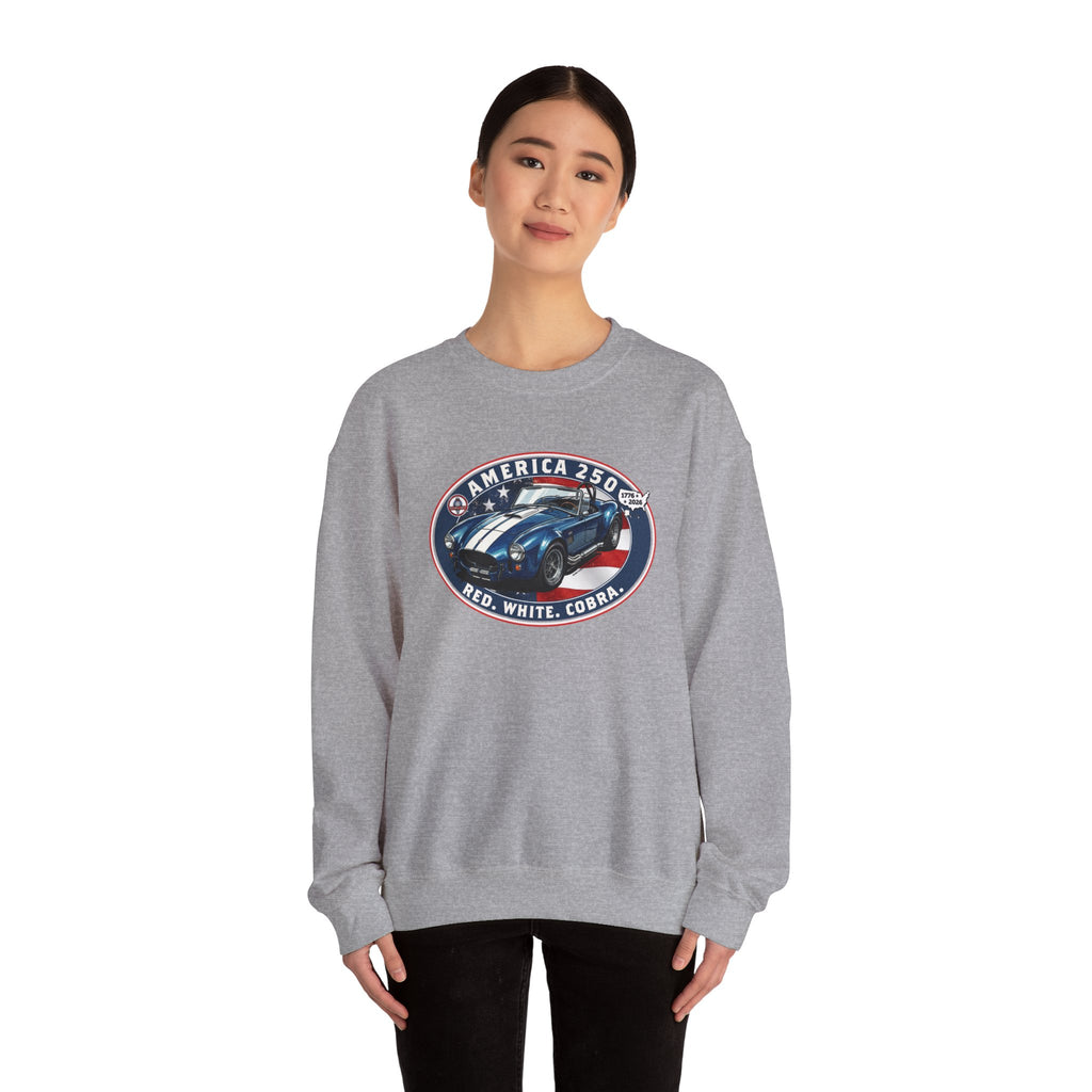 Shelby Blue Cobra 427 "Red. White. Cobra." America 250 Oval Crewneck Sweatshirt