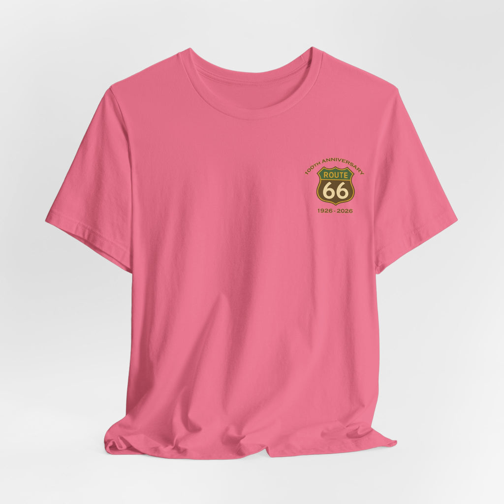 Legends of Route 66 100th Anniversary Landmark Map Design Cotton Front and Back Printed Short Sleeve Tee