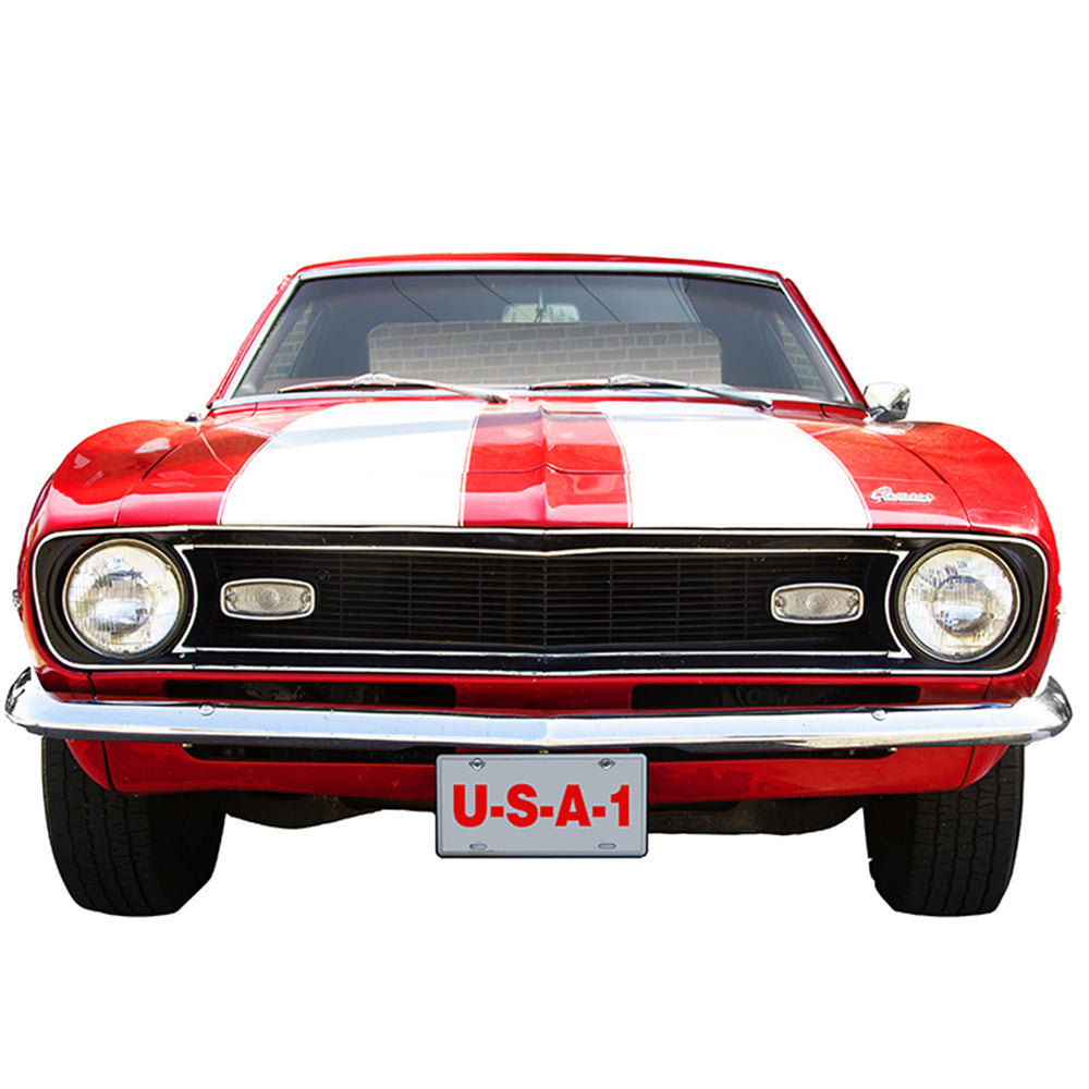 1968 Camaro Front Bumper Metal Sign, 19 x 10 inches, Red with White Stripes, Made in the USA, Economy