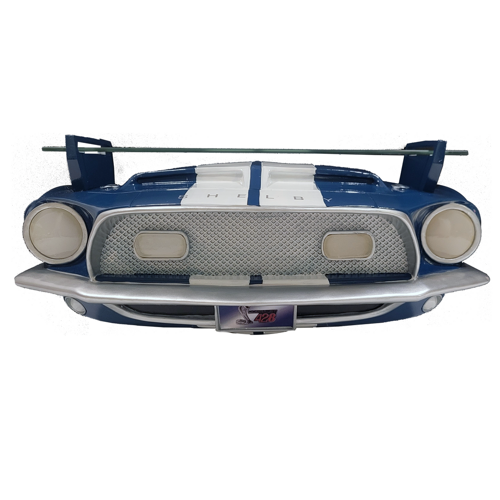 Sunbeltgifts 1968 Shelby GT500KR Wall Shelf, Kona Blue, 19.3x7.7x8.5 inches, Tempered Glass, Battery Powered LED Headlights, Car Enthusiast Gift, Muscle Car Decor, Shelby Collector Item