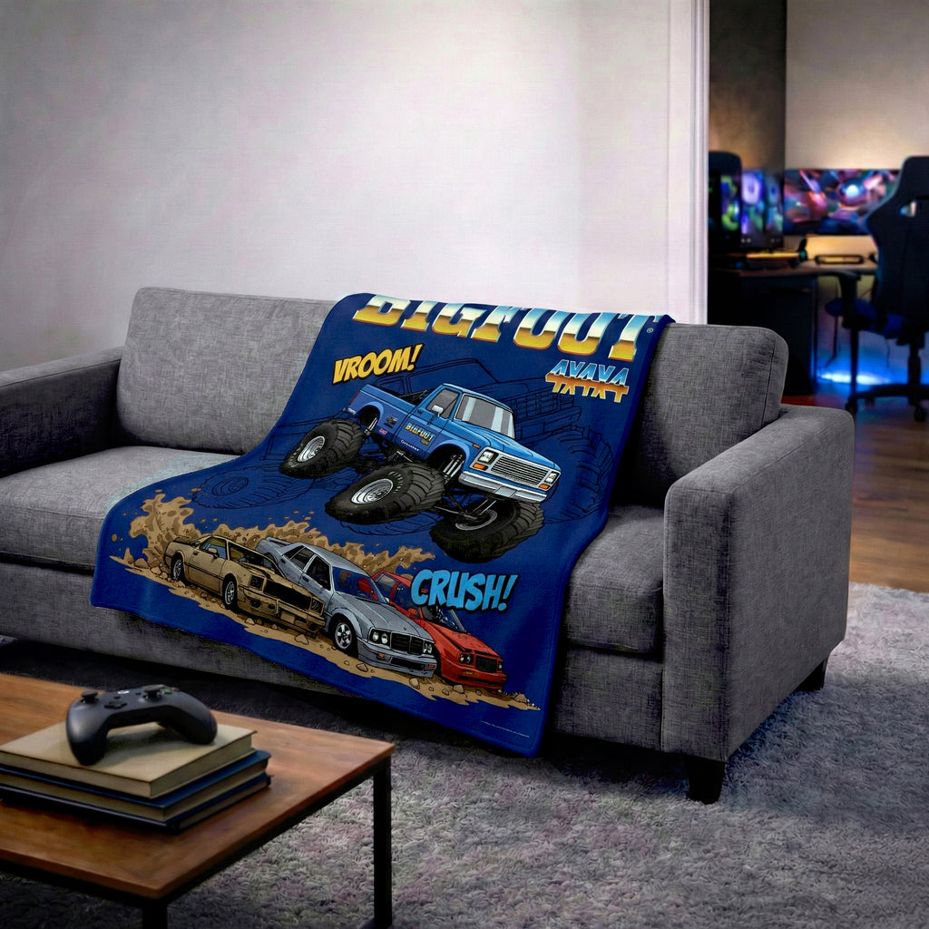 BIGFOOT 4X4X4® "Vroom! Crush!" 50x60 USA-Made Sherpa Blanket — Ultra-Soft Plush Throw