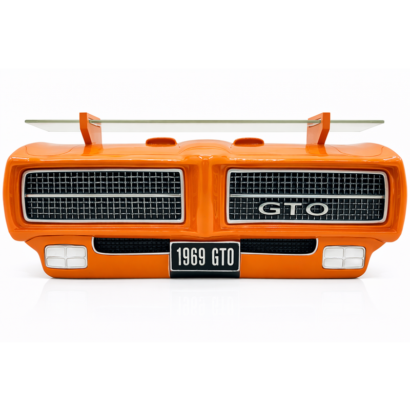  1969 Pontiac GTO Judge Wandregal, Orange, 50 x 17 x 15 cm, Sicherheitsglas, LED-Scheinwerfer, Geschenk für Auto-Liebhaber, Männerhöhle Garage-Dekor, Klassiker-Auto-Fans, Vintage-Auto-Sammlerstück