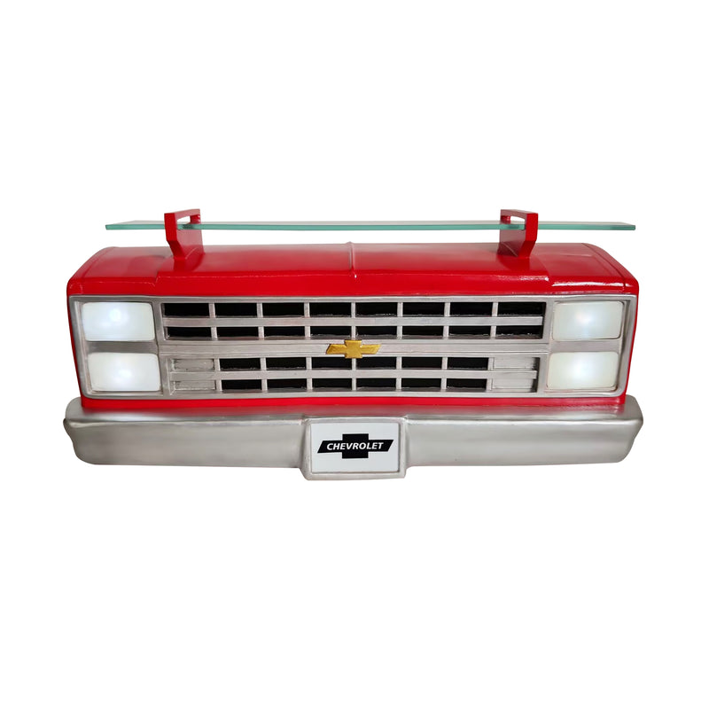 Sunbeltgifts 1985 Chevrolet C10 Truck Wall Shelf, Red, 19.30x5.70x8.10 inches, Tempered Glass, Battery Powered LED Headlights, Car Enthusiast Gift, Classic Truck Decor, Chevy Collector Item