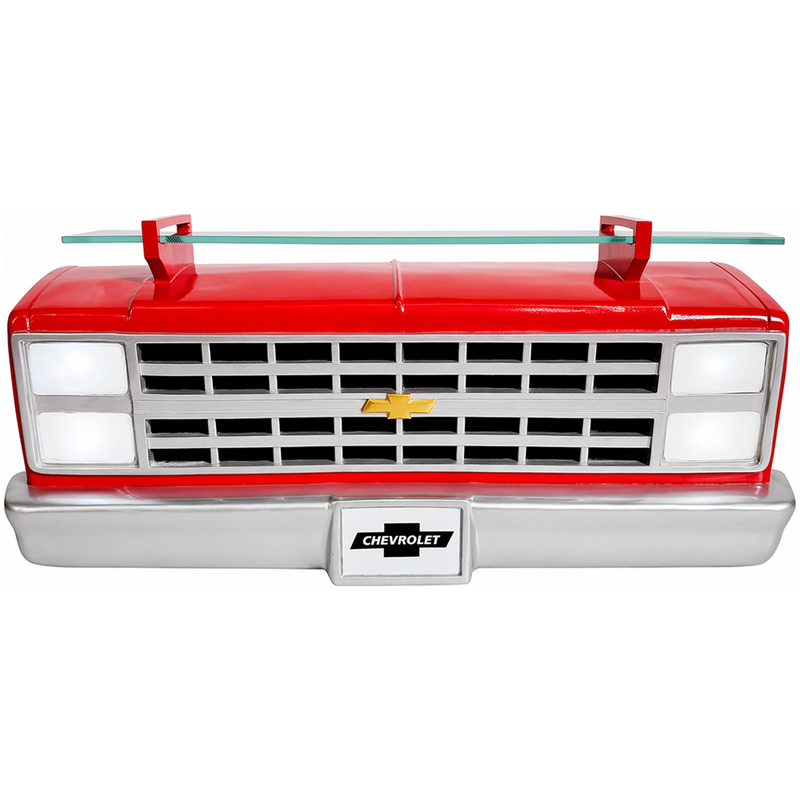 Sunbeltgifts 1985 Chevrolet C10 Truck Wall Shelf, Red, 19.30x5.70x8.10 inches, Tempered Glass, Battery Powered LED Headlights, Car Enthusiast Gift, Classic Truck Decor, Chevy Collector Item