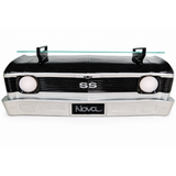 Sunbeltgifts Chevrolet Nova SS Floating Wall Shelf, Black, 19.3x6.3x6.9 inches, Tempered Glass, Battery Powered LED Headlights, Chevy Enthusiast Gift, Gifts Idea, Car Lover’s Decor, Nova Collector