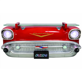 Sunbeltgifts 1957 Chevy Bel Air Wall Shelf, Floating Shelf, Red, 20x6.1x8 inches, Tempered Glass, LED Headlights, Battery Operated, Classic Car Wall Decor, Novelty Gift, Gift Idea for Car Fans