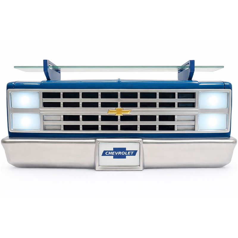Sunbeltgifts 1985 Chevrolet C10 Truck Wall Shelf, Skyline Blue, 19.30x5.70x8.10 inches, Tempered Glass, Battery Powered LED Headlights, Car Enthusiast Gift, Classic Truck Decor, Chevy Collector Item