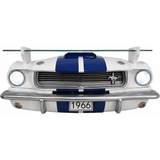 Sunbeltgifts 1966 Carroll Shelby GT350 Floating Shelf, White with Blue Stripes, 19.7x5.9x7.9 inches, Tempered Glass, LED Headlights, Automotive Wall Decor, Shelby Lover Gift, Vintage Car Enthusiast