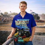 BIGFOOT 4x4 Monster Truck Hawaiian Shirt – VROOM & CRUSH Design, Blue Short Sleeve for Men