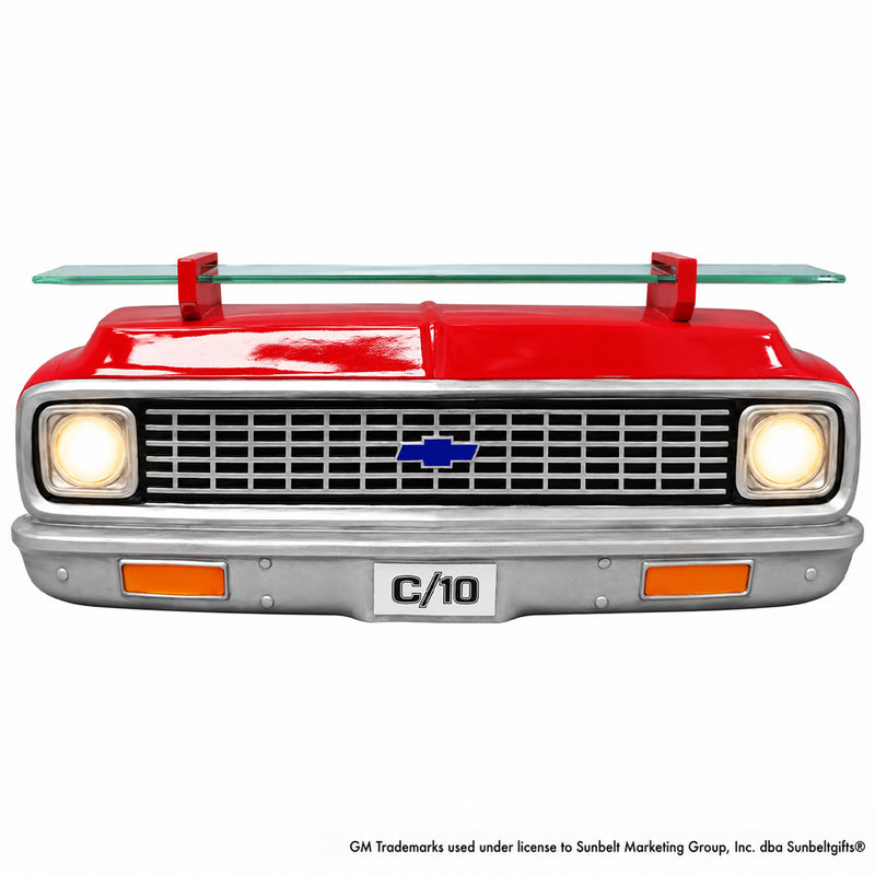 1972 Chevrolet C10 Red & White LED Wall Shelf – Tempered Glass