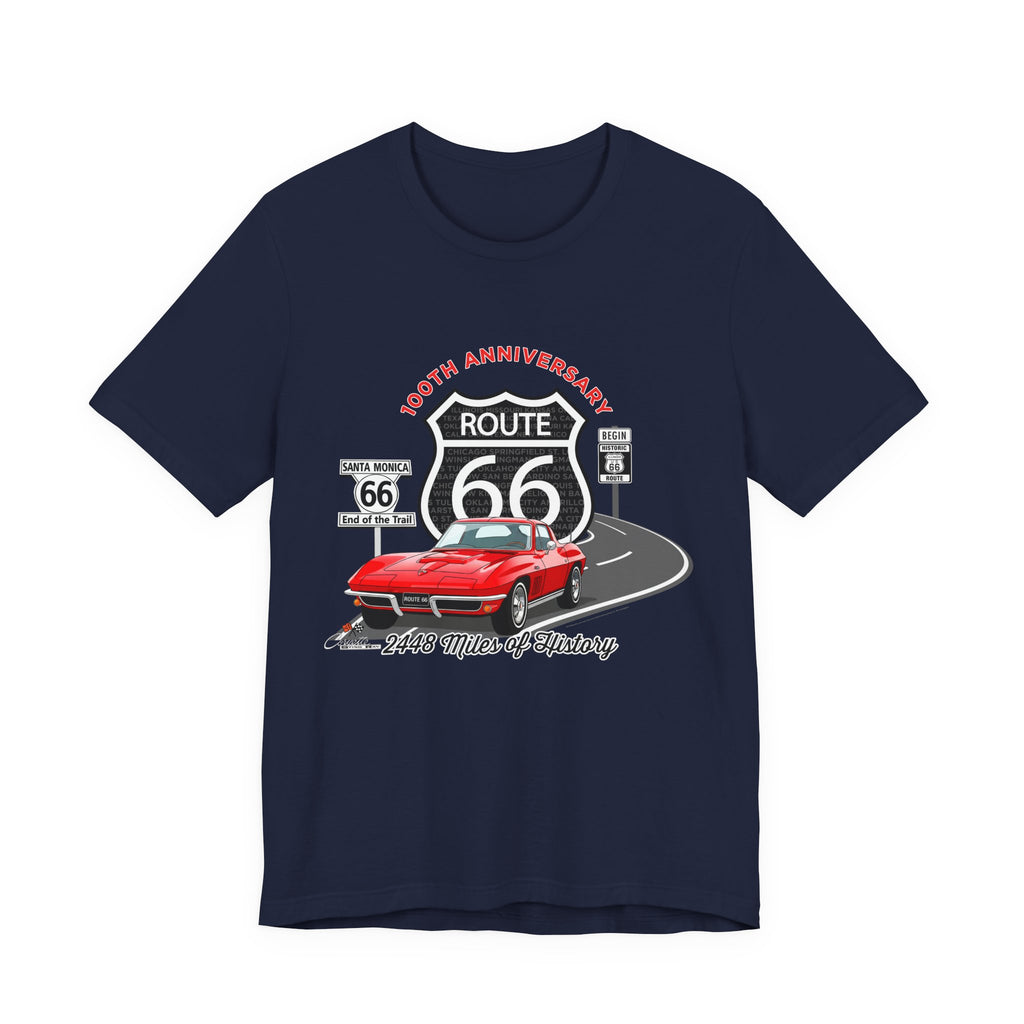 C2 Corvette Route 66 100th Anniversary Short Sleeve Tee – Legends of the Road, Perfect for the Corvette Fan