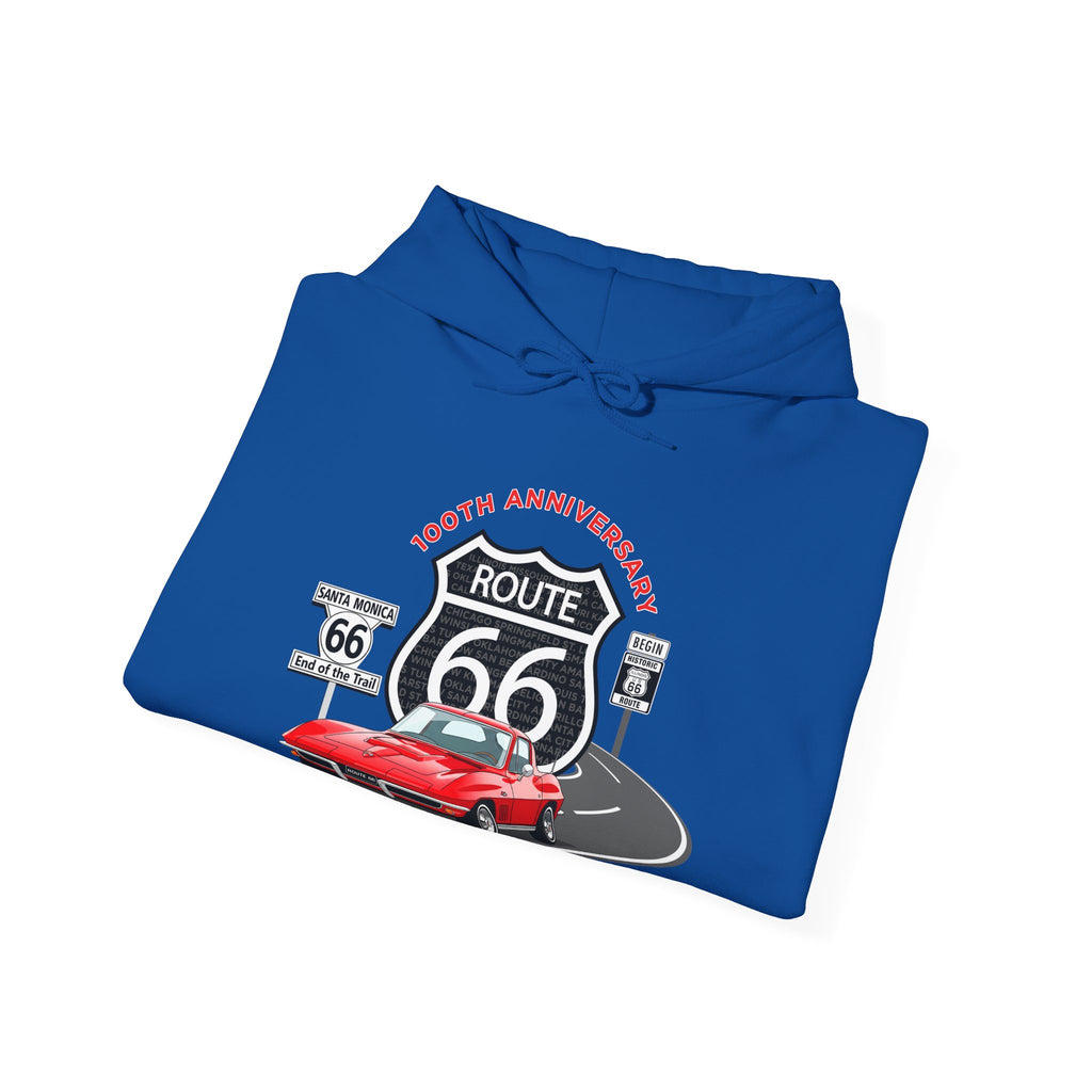 C2 Corvette Route 66 100th Anniversary Hooded Sweatshirt – Legends of the Road, Perfect for the Corvette Fan