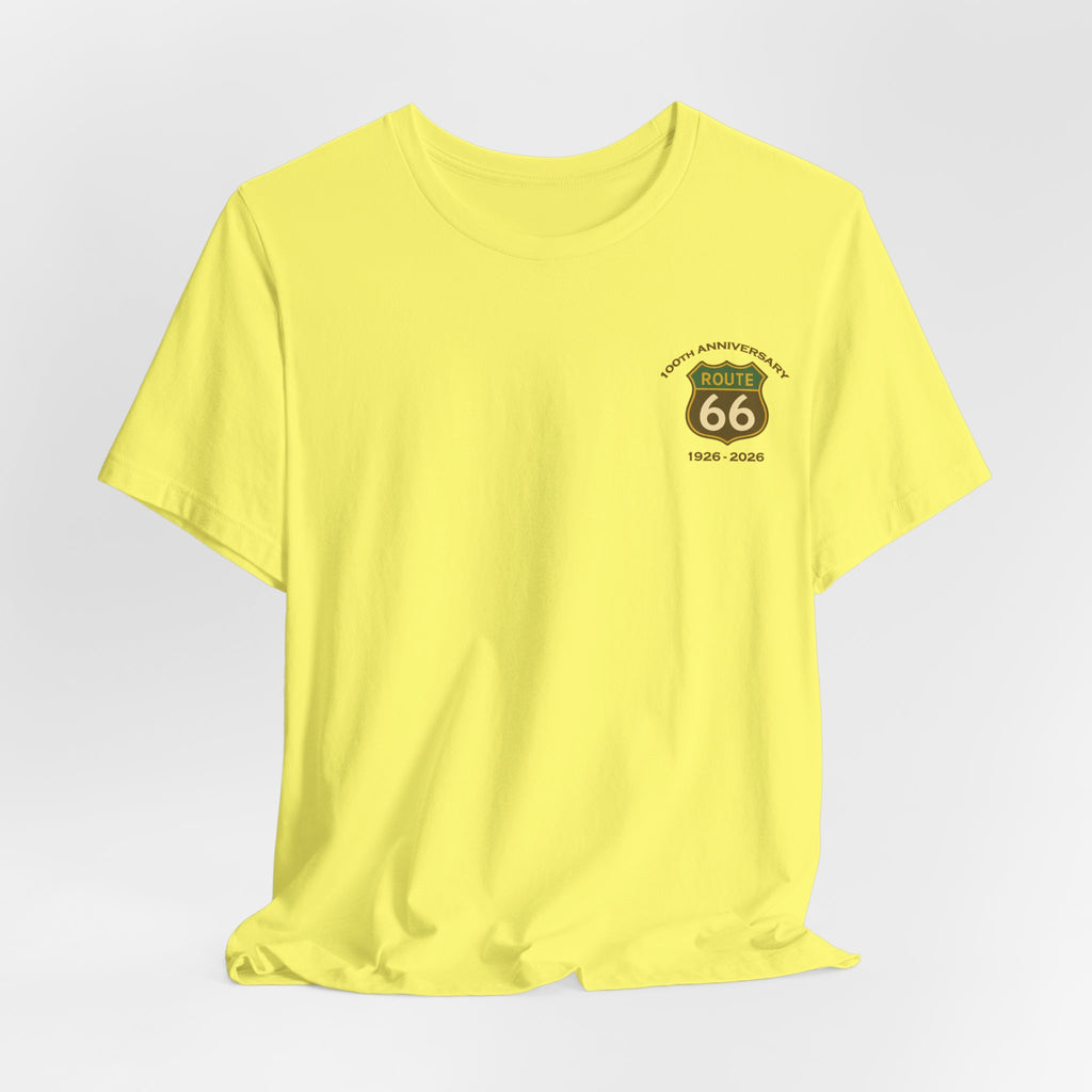 Legends of Route 66 100th Anniversary Landmark Map Design Cotton Front and Back Printed Short Sleeve Tee