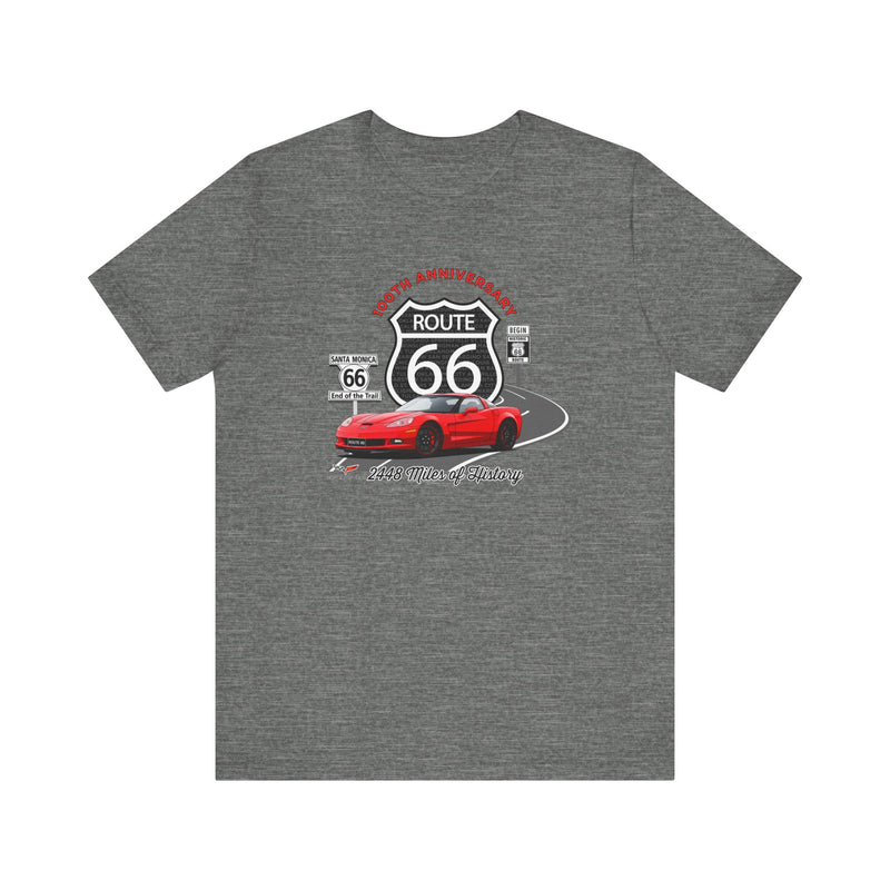 C6 Corvette Route 66 100th Anniversary Short Sleeve Tee – Legends of the Road, Perfect for the Corvette Fan