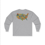 Legends of Route 66 100th Anniversary USA Map Cotton Front and Back Printed Tee - Long Sleeve
