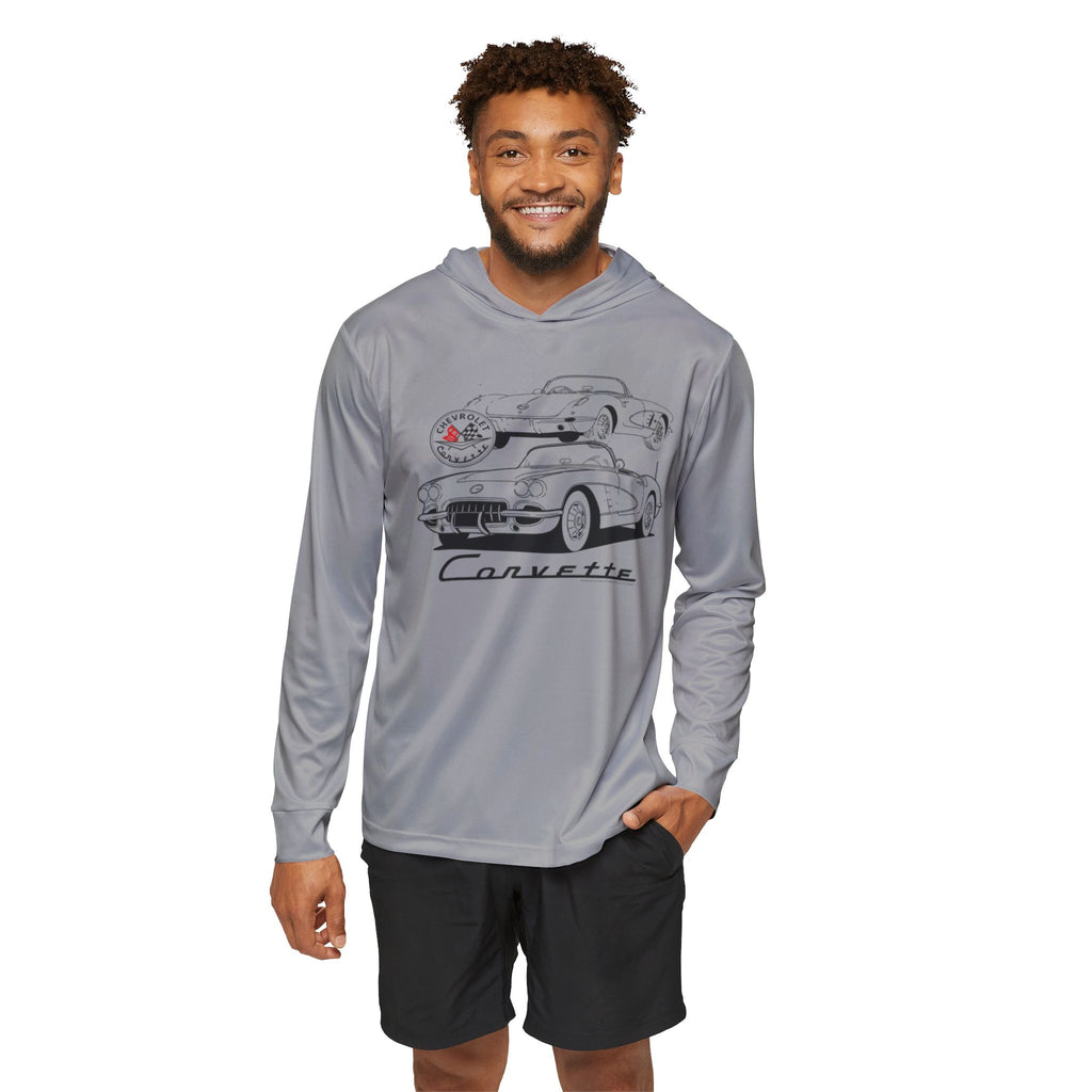 C1 Corvette Silhouette Hooded Performance Long Sleeve Tee – Legends of the Road, Perfect for the Corvette Fan