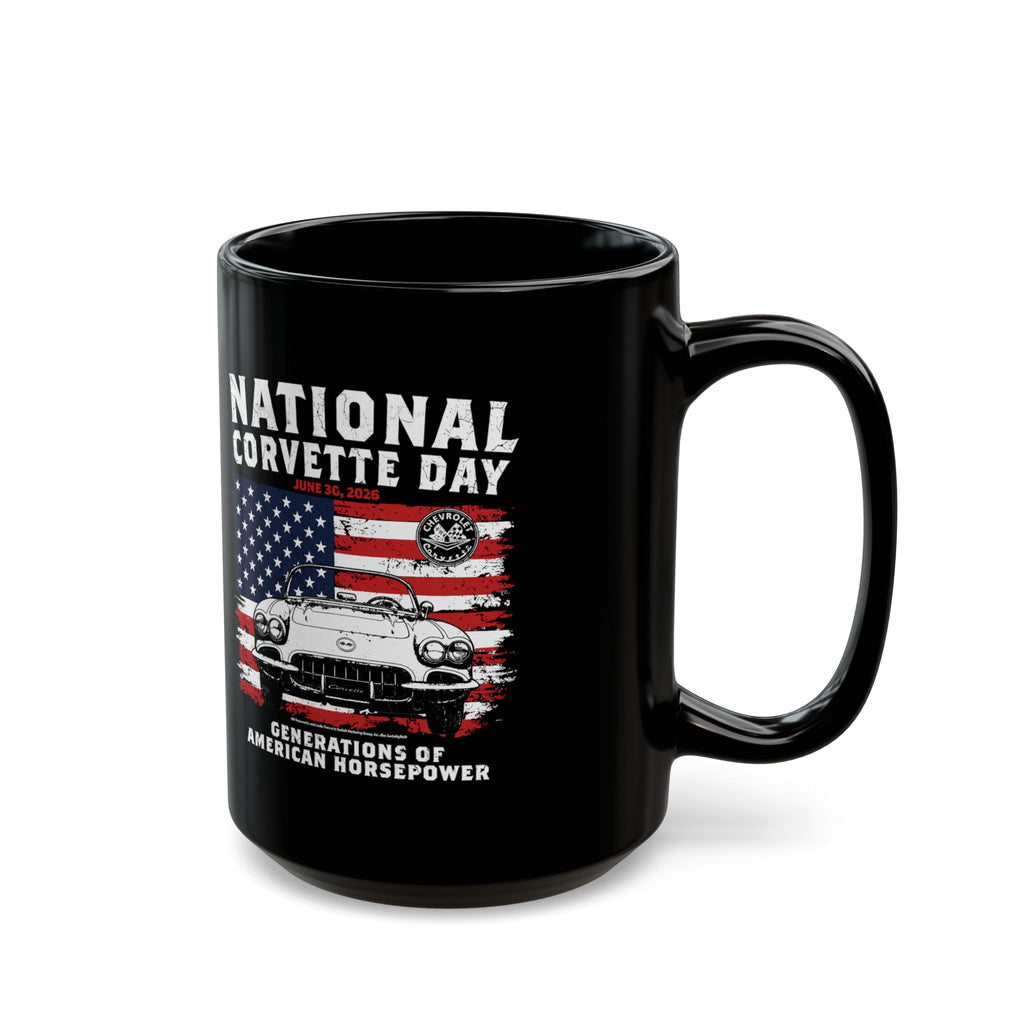 Limited Release 2026 National Corvette Day Mug – 15oz Coffee Mug (Red, White, Black) – Collector Car Enthusiast Gift, Automotive Collector's Drinkware, Car Lover's Present