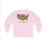 Legends of Route 66 100th Anniversary USA Map Cotton Front and Back Printed Personalized Tee- Long Sleeve